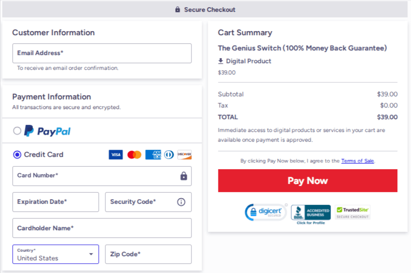 The Genius Switch Checkout Page 